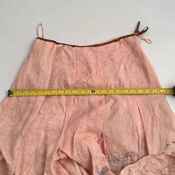 Chan Luu peach pink crinkle silk multicolor floral embroidered sequin boho skirt - Picture 9 of 15